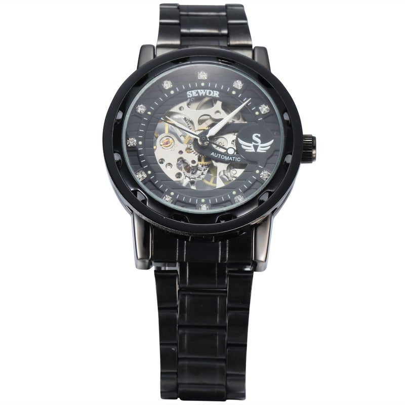 سوور ساعة سيوور الأوتوماتيكية للرجال بميناء مفرغ وخلفية شفافة، تصميم كلاسيكي أنيق، 35 ملم - ثنائي اللون ذهبي الميناء - Image 5
