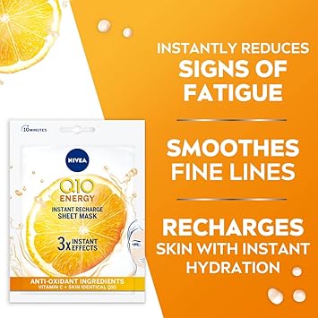 NIVEA Q10 C Power AntiWrinkle Energy Sheet Mask 1 Piece Anti Ageing Moisturiser Mask with Vitamin C Face Mask with Coenzyme Q10 Anti Wrinkle Cream Mask Pack of 4 - Image 3