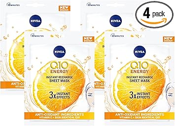 NIVEA Q10 C Power AntiWrinkle Energy Sheet Mask 1 Piece Anti Ageing Moisturiser Mask with Vitamin C Face Mask with Coenzyme Q10 Anti Wrinkle Cream Mask Pack of 4 - Image 1