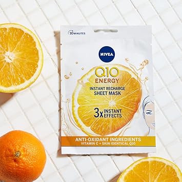 NIVEA Q10 C Power AntiWrinkle Energy Sheet Mask 1 Piece Anti Ageing Moisturiser Mask with Vitamin C Face Mask with Coenzyme Q10 Anti Wrinkle Cream Mask Pack of 4 - Image 5
