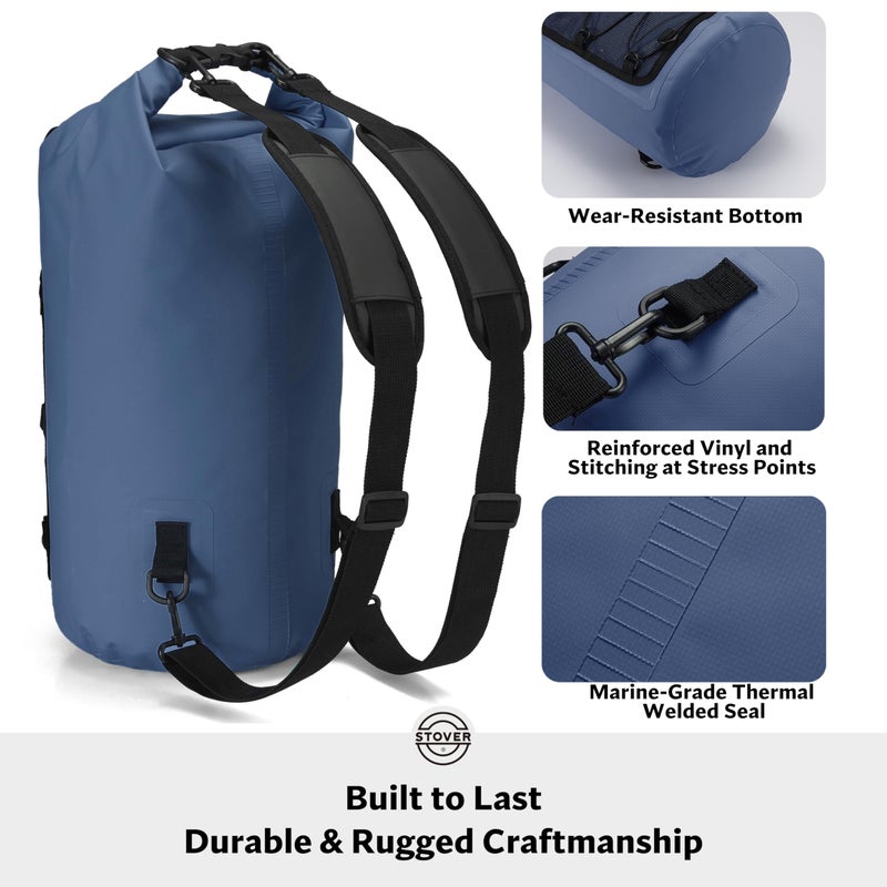STOVER 5/10/25/30/40/55L Waterproof Dry Backpack & Phone Case- Large Floating Dry Bag for Kayaking, Travel, Hiking, Fishing, Camping, Motorcycles & Beach, Heavy-Duty Roll Top Men/Women (Navy Blue) - Image 4