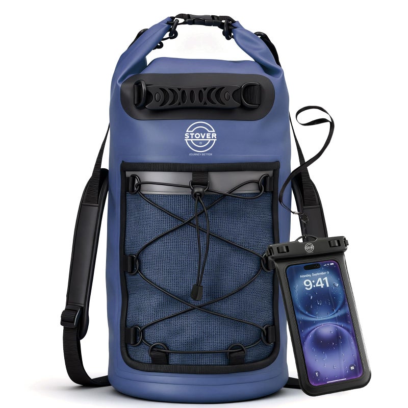 STOVER 5/10/25/30/40/55L Waterproof Dry Backpack & Phone Case- Large Floating Dry Bag for Kayaking, Travel, Hiking, Fishing, Camping, Motorcycles & Beach, Heavy-Duty Roll Top Men/Women (Navy Blue) - Image 1