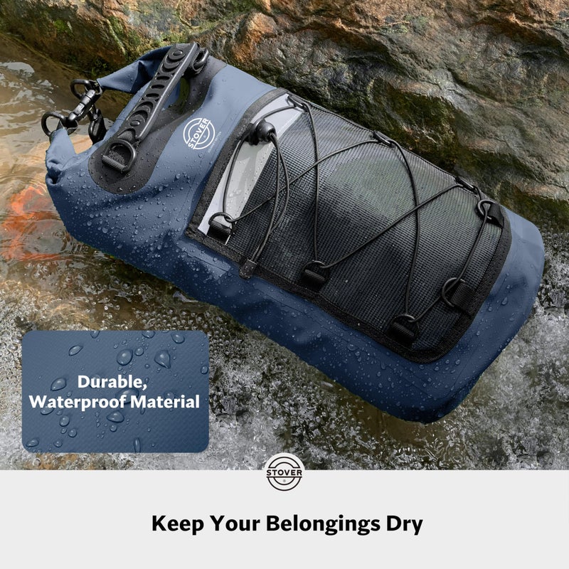 STOVER 5/10/25/30/40/55L Waterproof Dry Backpack & Phone Case- Large Floating Dry Bag for Kayaking, Travel, Hiking, Fishing, Camping, Motorcycles & Beach, Heavy-Duty Roll Top Men/Women (Navy Blue) - Image 2