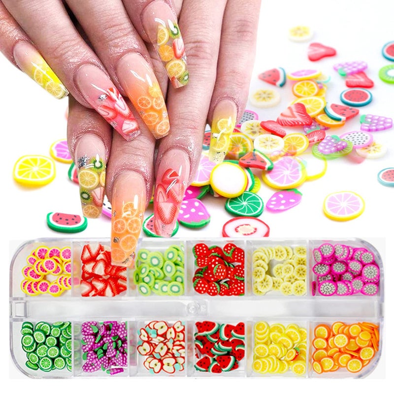 3D Fruit Nail Art Slices Summer Fruit Slime Nail Supplies Nail Art Decorations Fruit Flakes Nail Accessories Nail Art Slice Cute Designs Decor Women Girls Manicure Supplies DIY Crafts Nail Art Fimo