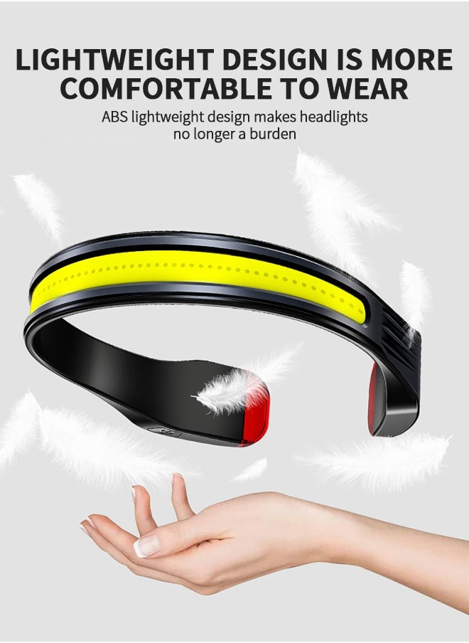 LED Headlamp, Rechargeable Head Lamp & Neck Light with 230° Wide Beam and 5 Modes Lighting, Lightweight Head Lamp and Red Tail Light, Head Flashlight, Outdoor Camping Supplies