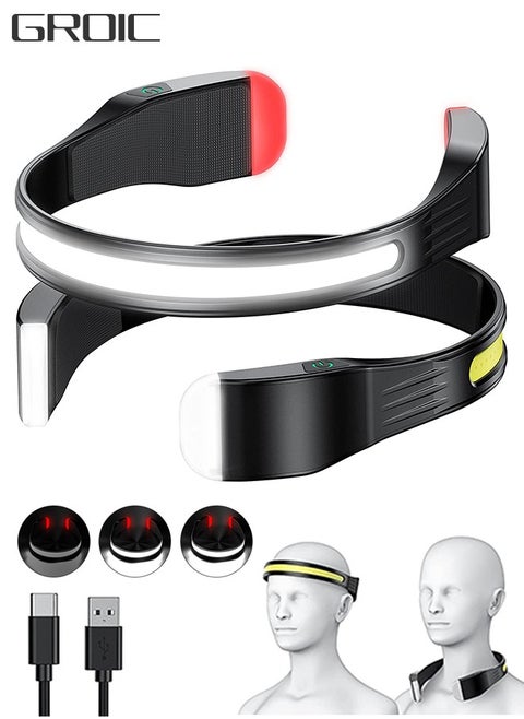 LED Headlamp, Rechargeable Head Lamp & Neck Light with 230° Wide Beam and 5 Modes Lighting, Lightweight Head Lamp and Red Tail Light, Head Flashlight, Outdoor Camping Supplies