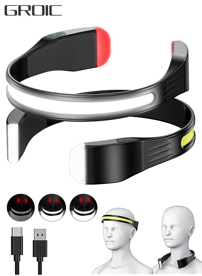 LED Headlamp, Rechargeable Head Lamp & Neck Light with 230° Wide Beam and 5 Modes Lighting, Lightweight Head Lamp and Red Tail Light, Head Flashlight, Outdoor Camping Supplies