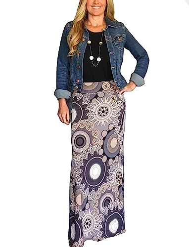 Yinggeli Women's Bohemian Print Long Maxi Skirt (Large, D-Flower) - Image 1