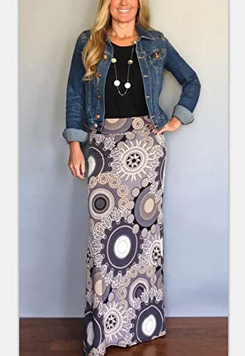 Yinggeli Women's Bohemian Print Long Maxi Skirt (Large, D-Flower) - Image 2