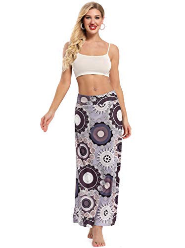 Yinggeli Women's Bohemian Print Long Maxi Skirt (Large, D-Flower) - Image 4