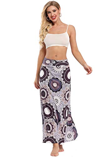 Yinggeli Women's Bohemian Print Long Maxi Skirt (Large, D-Flower) - Image 3