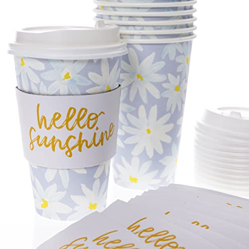 Graphique 12-Pack Disposable to Go Coffee Cups - Hello Sunshine Floral - 16 oz, with Lids - Perfect for Travel, Home, Parties and More - Image 4
