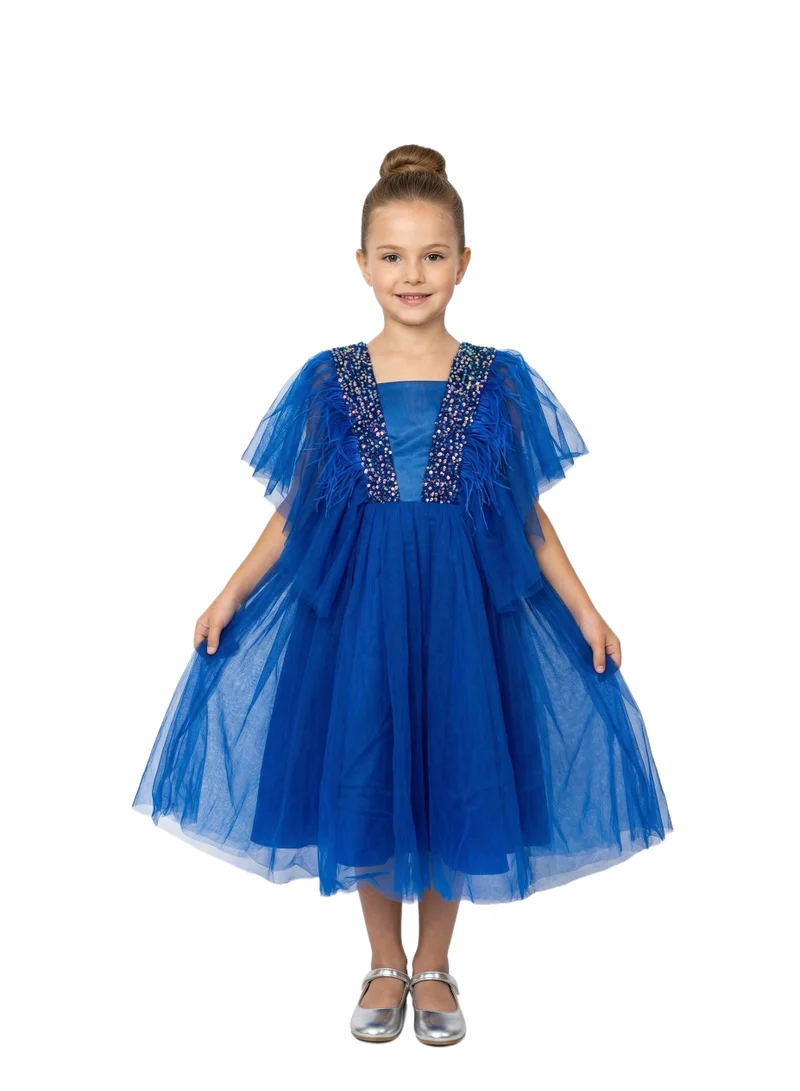 Bidani Girls Royal Blue Ruffled Tulle Party Dress