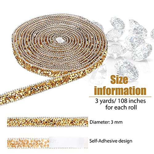 Hicarer 3 Yards Resin Rhinestone Ribbons for Wedding Self Adhesive Diamond Crystal Ribbon Roll Glitter Resin Diamond Belt Bling for Craft DIY Bag Shoes Clothes(0.4 Inch,Gold Base with Yellow) - Image 4