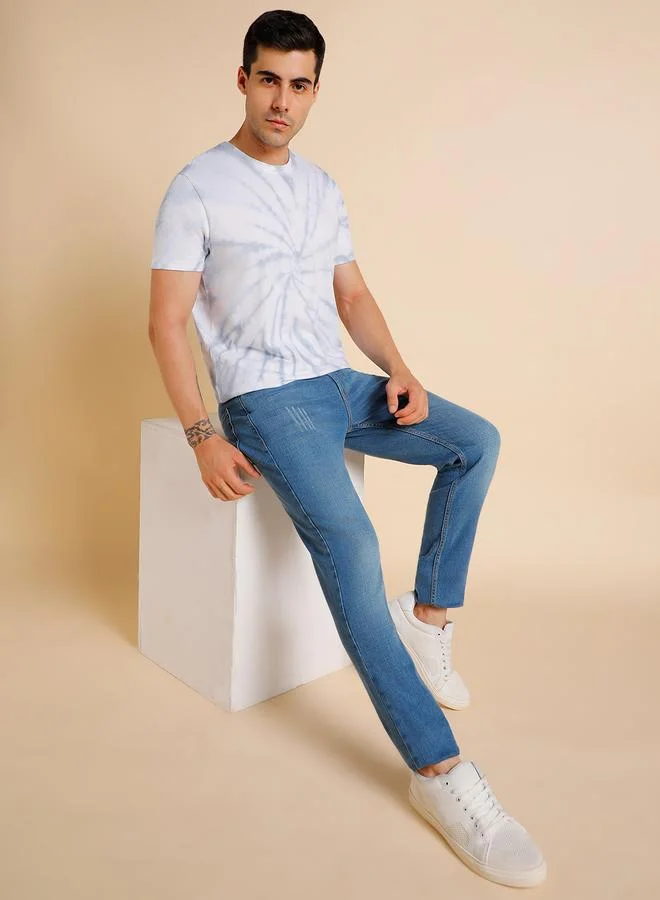 Dennis Lingo Grey Dyed Regular Fit Crew Neck T-shirt for Men - 100% Cotton, Half Sleeves, Casual