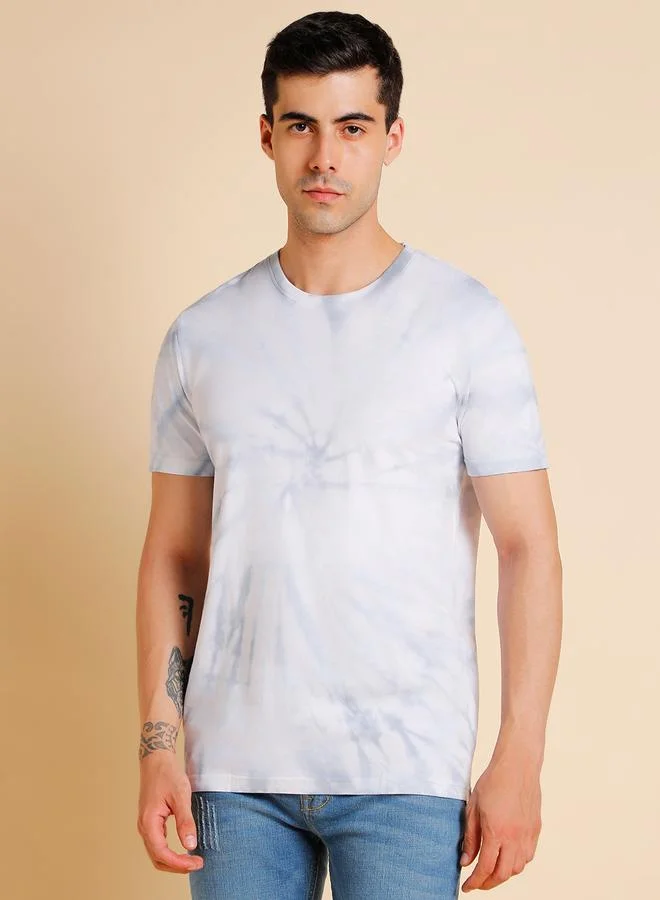 Dennis Lingo Grey Dyed Regular Fit Crew Neck T-shirt for Men - 100% Cotton, Half Sleeves, Casual