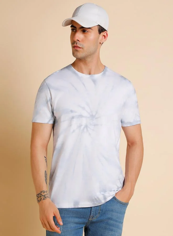 Dennis Lingo Grey Dyed Regular Fit Crew Neck T-shirt for Men - 100% Cotton, Half Sleeves, Casual