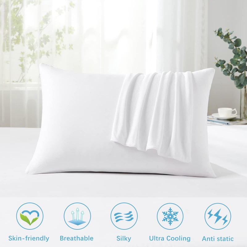LUXEAR Cooling Pillow Cases Queen Size, 2 Pack Cool Pillow Cases with Japanese Q-Max 0.5 Arc-Chill Cooling Fiber, Breathable Soft, Cooling Eco-Friendly, Hidden Zipper Design - (20x30 in)-White - Image 2