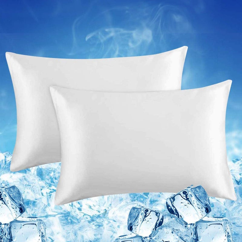 LUXEAR Cooling Pillow Cases Queen Size, 2 Pack Cool Pillow Cases with Japanese Q-Max 0.5 Arc-Chill Cooling Fiber, Breathable Soft, Cooling Eco-Friendly, Hidden Zipper Design - (20x30 in)-White - Image 1