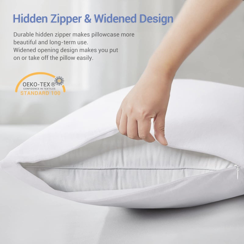 LUXEAR Cooling Pillow Cases Queen Size, 2 Pack Cool Pillow Cases with Japanese Q-Max 0.5 Arc-Chill Cooling Fiber, Breathable Soft, Cooling Eco-Friendly, Hidden Zipper Design - (20x30 in)-White - Image 5