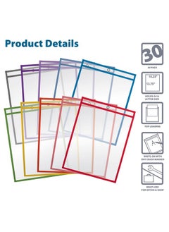 Better Office Products Dry Erase Pocket Sleeves 30 Count Crystal Clear Oversized 10.25" X 13.75" Heavy Duty Dry Erase Pocket Sheet Protectors Reusable Pockets With 10 Assorted Colors30 Pack  - Image 3