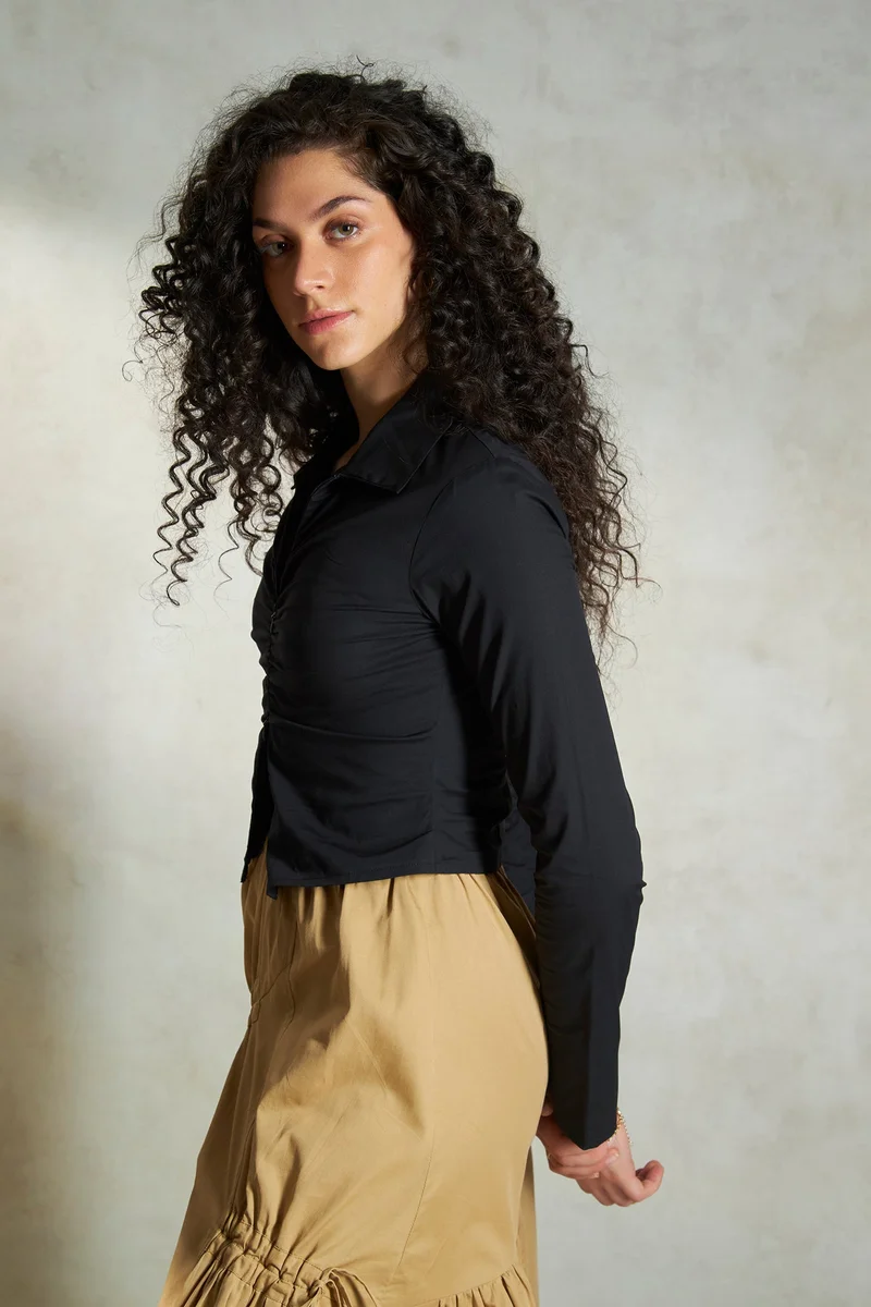 فيرجيو Cotton Ruched Vacation Crop Shirts for Women