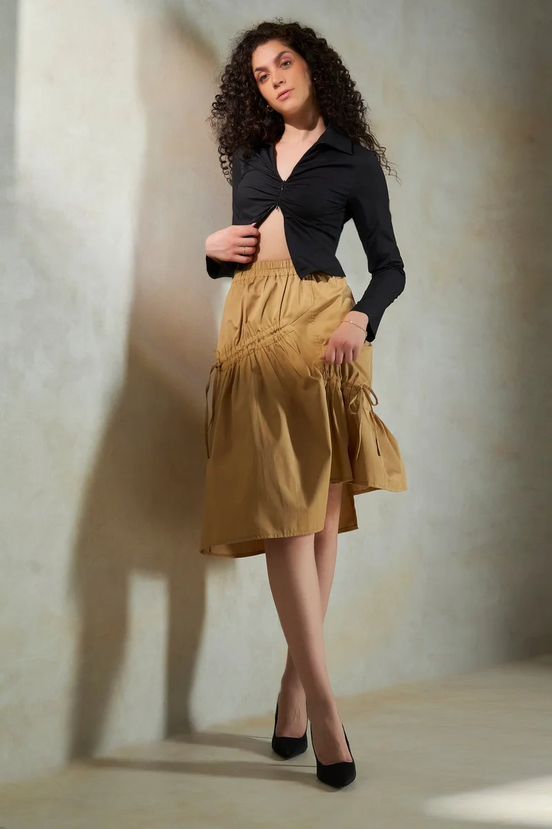 Virgio Cotton Ruched Vacation Crop Shirts for Women