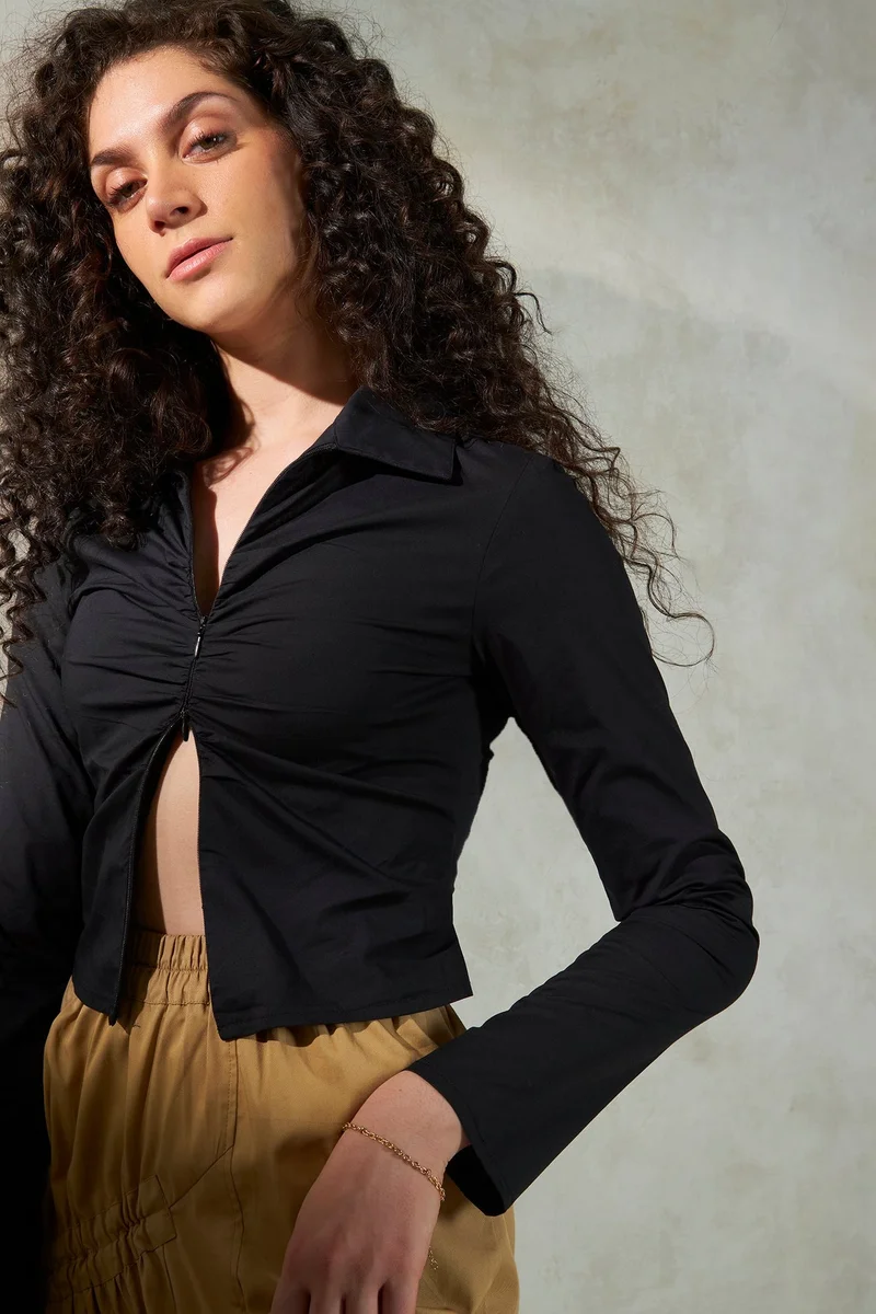 Virgio  Cotton Ruched Vacation Crop Shirts for Women for Women | Best Price UAE