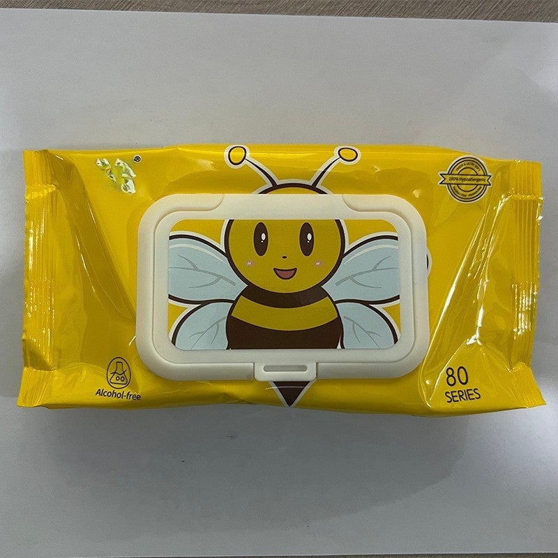Spot small bee baby hand wipes to send small yellow duck wipes storage box portable cleaning wipes factory wholesale(A pack of small bees 80 pieces) - Image 1