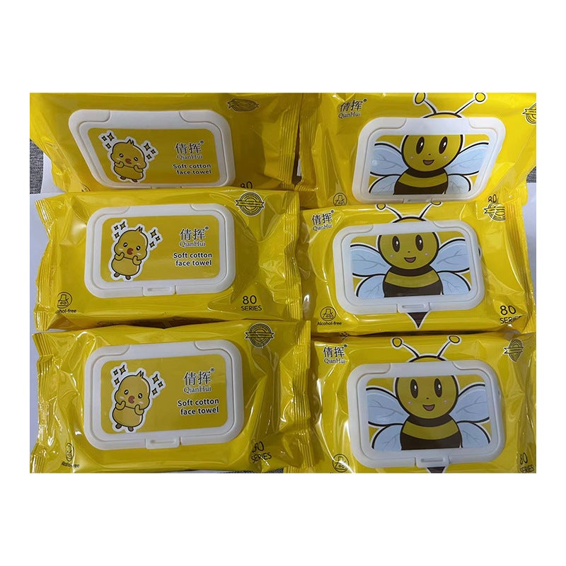 Spot small bee baby hand wipes to send small yellow duck wipes storage box portable cleaning wipes factory wholesale(A pack of small bees 80 pieces) - Image 5