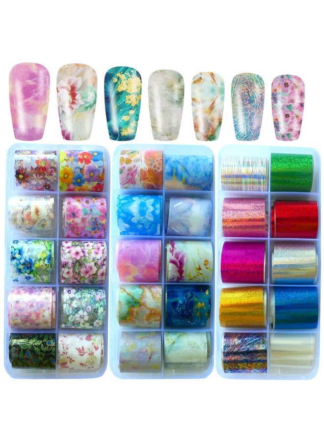 LoveOurHome 30 Sheet Nail Art Foils Flower Marble Holographic Trsnfer Nail Foil Sticker Decals Manicure Decoration Acrylic Tips Supplies For Crafts Nails Design  - Image 1