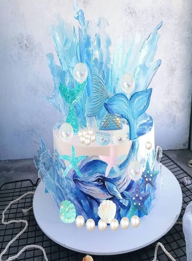 Ylapagne 28pcs Sea Ocean Theme Birthday Cake Decoration Toppers Fishtail Starfish Shell Bubble Pearl Cupcake Decor for Under the Sea Theme Birthday Party Supplies - Image 3