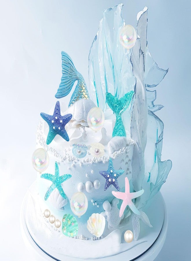 Ylapagne 28pcs Sea Ocean Theme Birthday Cake Decoration Toppers Fishtail Starfish Shell Bubble Pearl Cupcake Decor for Under the Sea Theme Birthday Party Supplies - Image 2