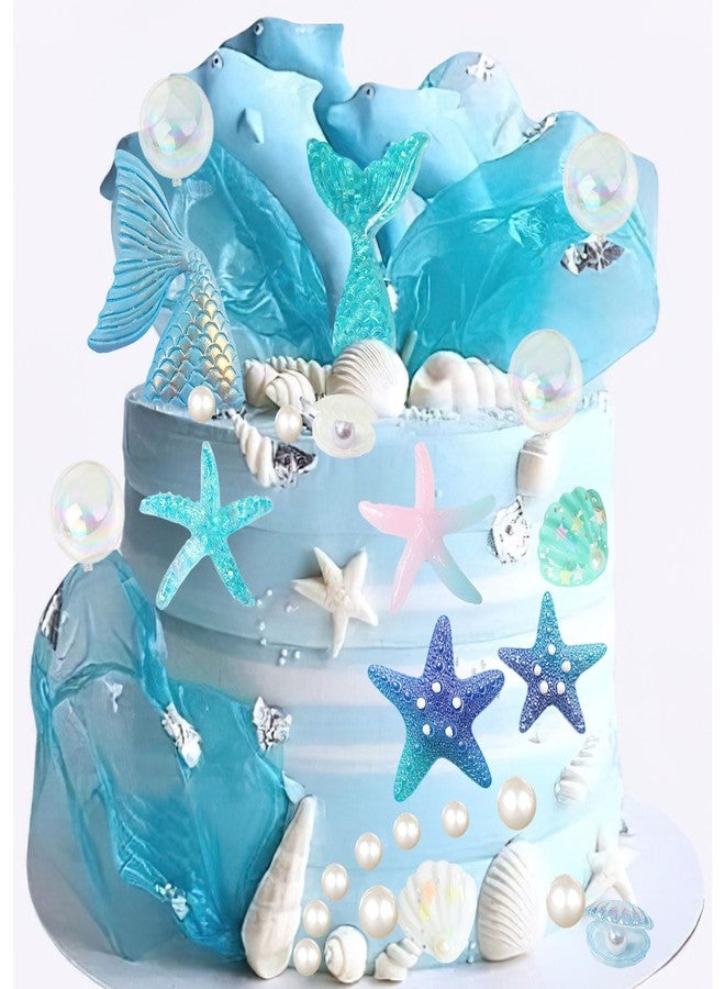 Ylapagne 28pcs Sea Ocean Theme Birthday Cake Decoration Toppers Fishtail Starfish Shell Bubble Pearl Cupcake Decor for Under the Sea Theme Birthday Party Supplies - Image 4
