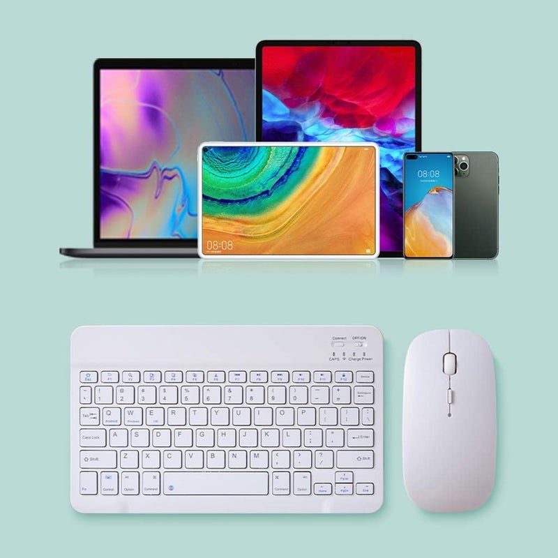 كلاراكو لوحة مفاتيح لاسلكية صغيرة تعمل بالبلوتوث مقاس 10 بوصات لأجهزة iPad وApple وiPhone وTablet Smart مقاس 10 بوصات باللون الأبيض - Image 2