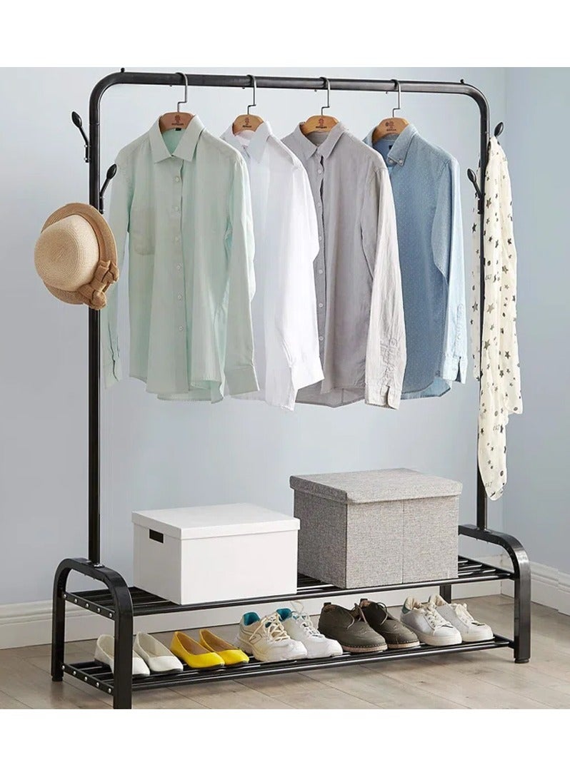 DubaiGallery Clothes Storage Drying Rack Foldable Double Pole, With Hooks and Shoe Rack - Image 2