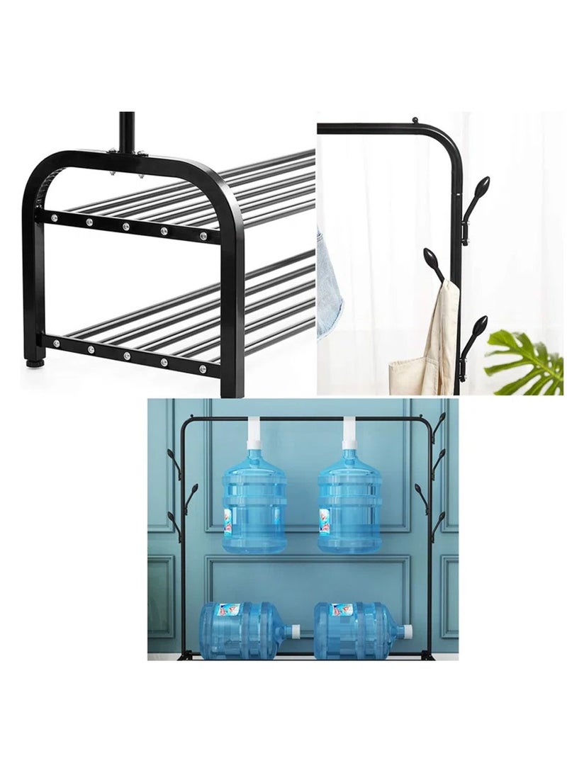 DubaiGallery Clothes Storage Drying Rack Foldable Double Pole, With Hooks and Shoe Rack - Image 4