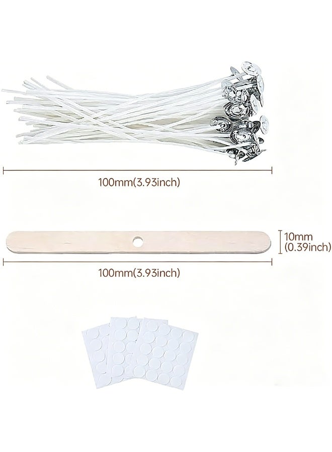 Candle Wicks Set, 100 Pcs Pre-Waxed Cotton Wicks with 100 Stickers & 10 Wooden Centering Devices for DIY Candle Making - Image 2