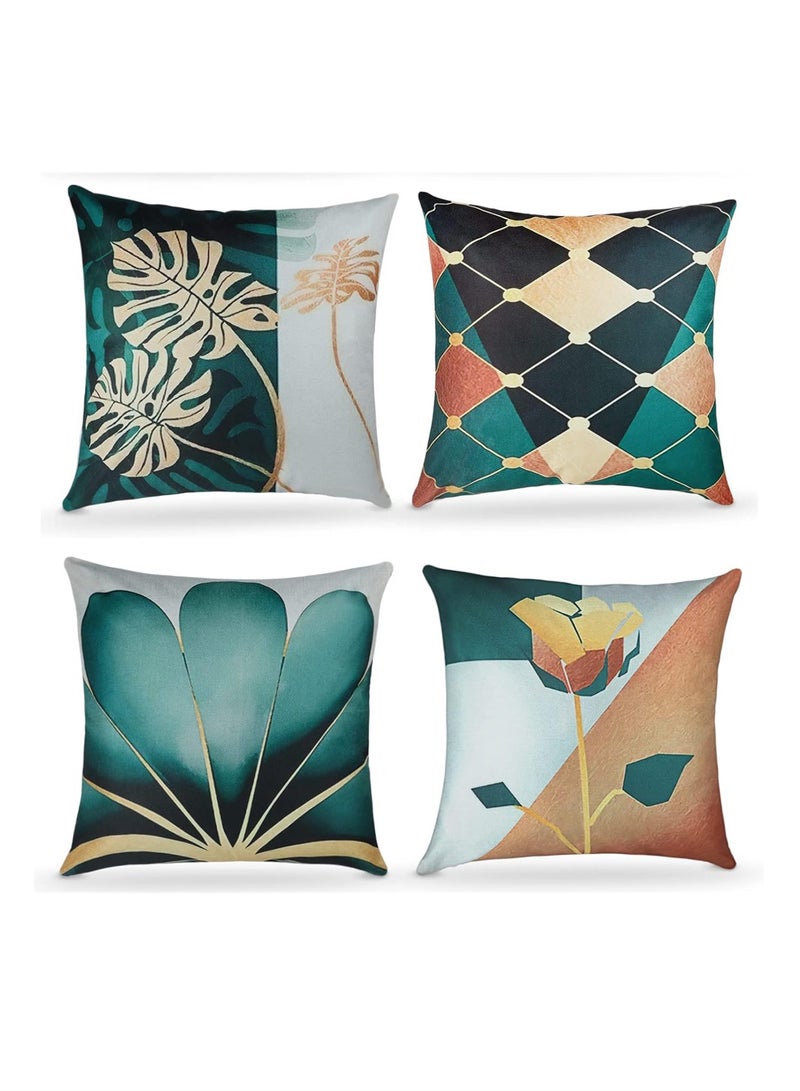 KASTWAVE Cushion Covers - 4 Pcs 18x18 In Decorative Throw Pillow Covers. Soft Polyester Square Cushion Cases Art Floral Cotton Linen Pillowcase for Office/Home Sofa Pillows (Tropical/Green Leaves) - Image 1