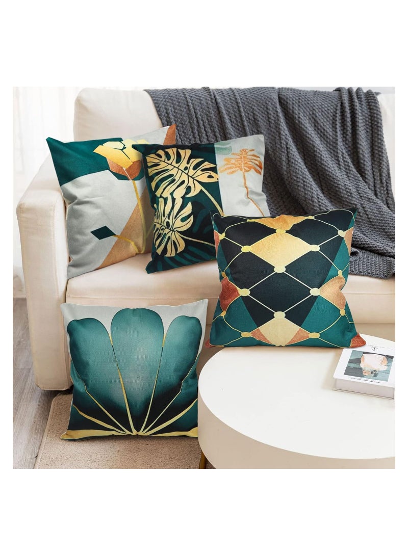 KASTWAVE Cushion Covers - 4 Pcs 18x18 In Decorative Throw Pillow Covers. Soft Polyester Square Cushion Cases Art Floral Cotton Linen Pillowcase for Office/Home Sofa Pillows (Tropical/Green Leaves) - Image 2