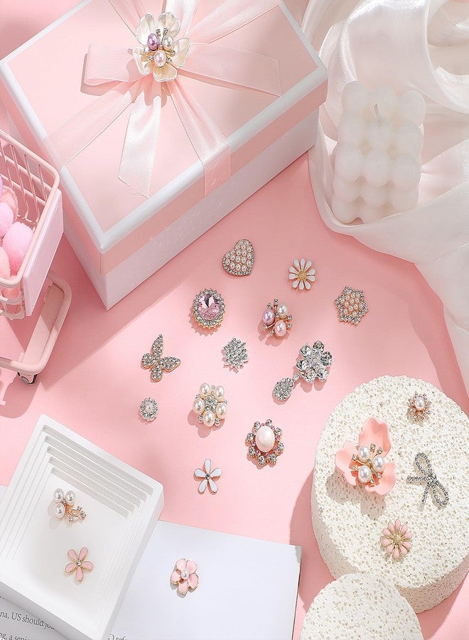 Giegxin 24 Pcs Rhinestone Buttons for Crafts Clothes Faux Pearl Embellishments Pink Butterfly Rhinestone Flower Buttons Vintage Women Pearl Brooch for Jewelry Making, DIY, Bags Shoes Supplies - Image 4