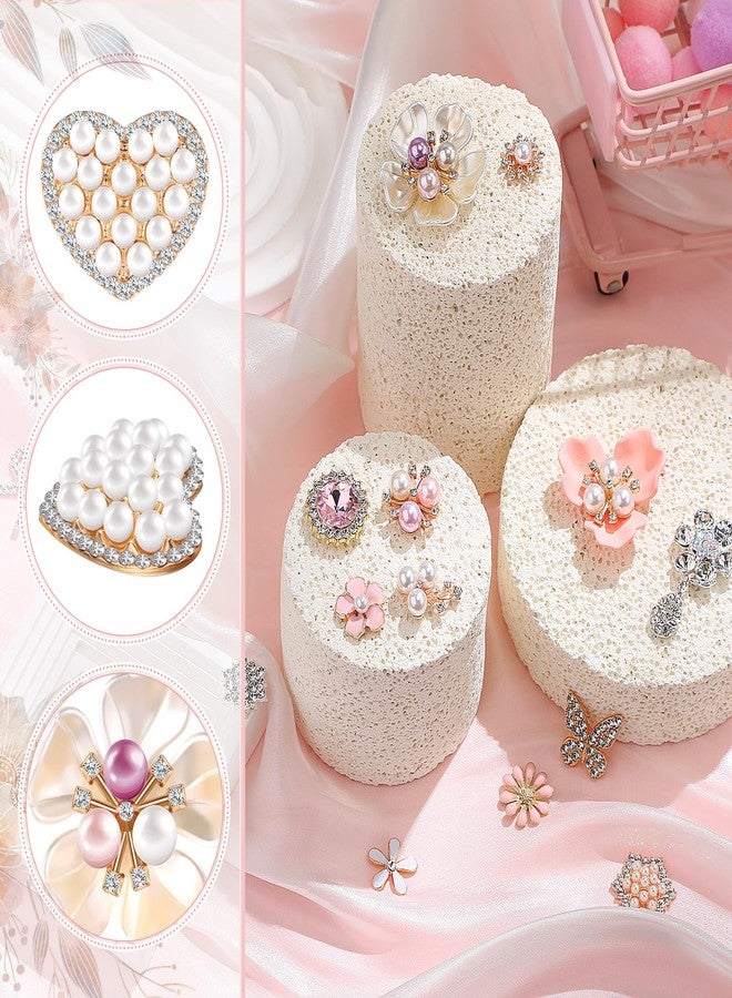 Giegxin 24 Pcs Rhinestone Buttons for Crafts Clothes Faux Pearl Embellishments Pink Butterfly Rhinestone Flower Buttons Vintage Women Pearl Brooch for Jewelry Making, DIY, Bags Shoes Supplies - Image 3