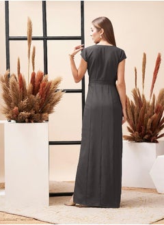 Grey colour maxi dress with V-neckline and center belt detail - pzsku/ZA6D30ADFC71E8EFD12D7Z/45/_/1740487942/7ce090a3-4a95-4a16-8152-1d4f98bc9c31