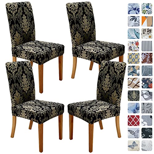SPRINGRICO Chair Covers for Dining Room Set of 4, Stretch Dining Chair Cover, Washable Spandex Kitchen Parsons Chair Slipcovers, Removable Seat Protector for Home or Party (4 Pack, Royal Black1) - Image 1