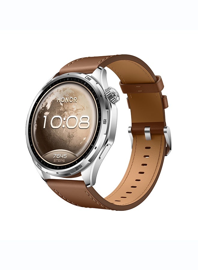 Honor Watch 6 Smartwatch, 35-Day Battery, Dual-Band GPS, 123 Sports Modes, NFC Payment, 3000 Nits AMOLED Display, AI Health Scan, Leather Strap - Twilight Brown - Image 2