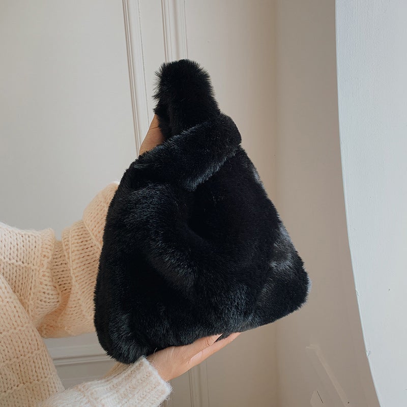 Plush Bag Women'S Bag 2023 New Fashion Simple Hand Bag Girl'S Texture Portable Furry Bag - Image 5