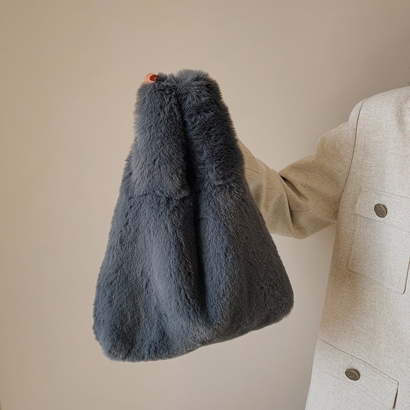 Plush Bag Women'S Bag 2023 New Fashion Simple Hand Bag Girl'S Texture Portable Furry Bag - Image 4