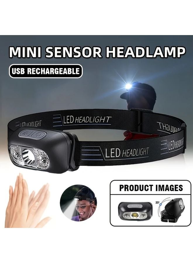 2pcs Mini LED Headlamp Motion Sensor Hands Free USB Rechargeable Headlight - Image 3