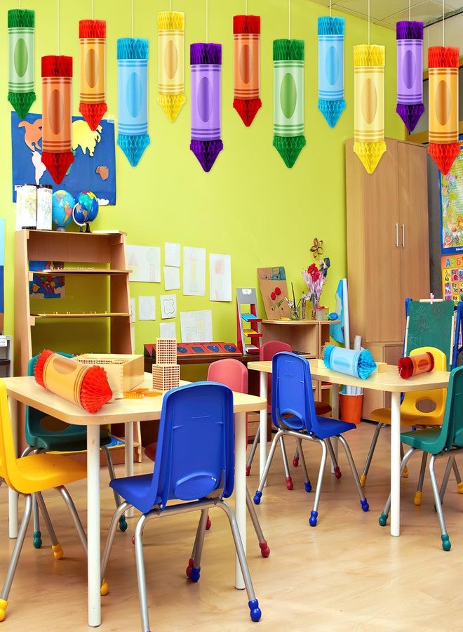 BOARDFEB 12 Pcs Crayon Pencil Hanging Honeycomb, Welcome Back to School Classroom Decorations for Teacher Appreciation Week First Day of School Party Supplies Ceiling Decor - Image 2