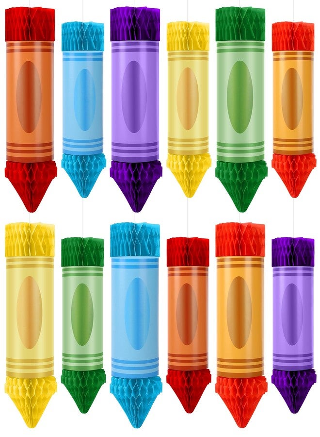 BOARDFEB 12 Pcs Crayon Pencil Hanging Honeycomb, Welcome Back to School Classroom Decorations for Teacher Appreciation Week First Day of School Party Supplies Ceiling Decor - Image 1
